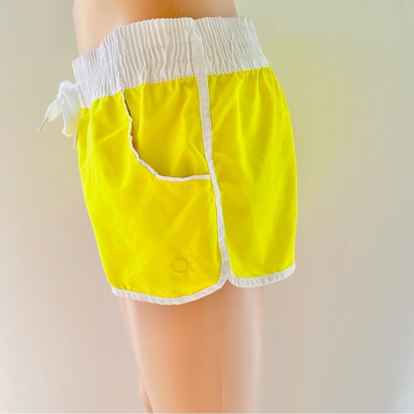 Ocean Pacific OP neon yellow white boyfriend shorts. Size junior M 7-9 - Picture 5 of 8